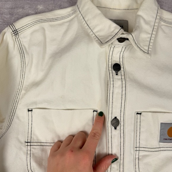 Carhartt Jacket Men's Small White Denim Work in Project Chalk Shirt Jac - Picture 3 of 13